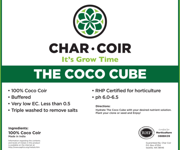 Char Coir COCO CUBE RHP certified Coco Coir - 2.25 Liters - Case of 32