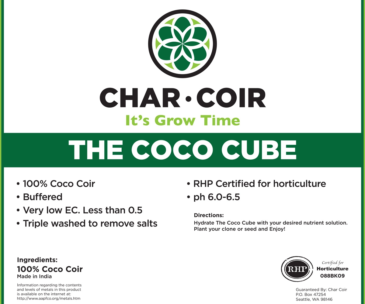 Char Coir COCO CUBE RHP certified Coco Coir - 2.25 Liters - Case of 32